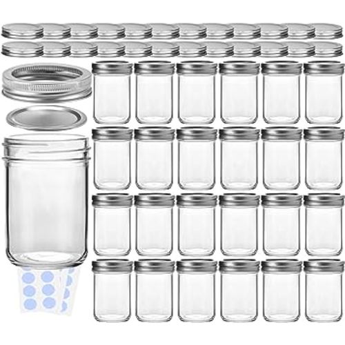KAMOTA 16 oz Wide Mouth Mason Jars With Lids and Bands,Set of 6 Pack