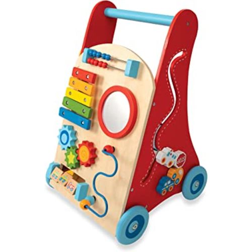 Nuby Wooden Baby Walker with Interactive Features for Early Development, Promotes Walking, Motor Skills, and Creativity