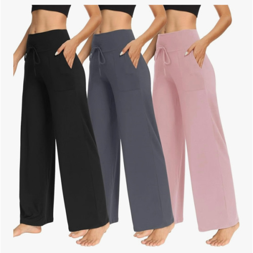 TNNZEET 3 Pack Women's Wide Leg Pants with Pockets - Casual Loose Yoga Trouser Pants Sweatpants Palazzo Lounge Pajama Pants