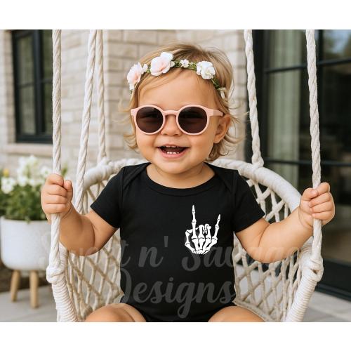 Rock on onesie®, Skeleton hand onesies®, Baby shower gifts, Goth Punk onsie®, emo baby, black infant bodysuits, Rock themed baby shower gift