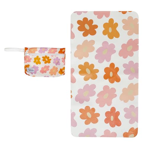 Miles of Wonder Vegan Leather Changing Mat with Reusable Waterproof Wet Bag - Non-Toxic, Portable Diaper Pad That Folds and Wipes Clean (16 x 30 Inches) (Floral)