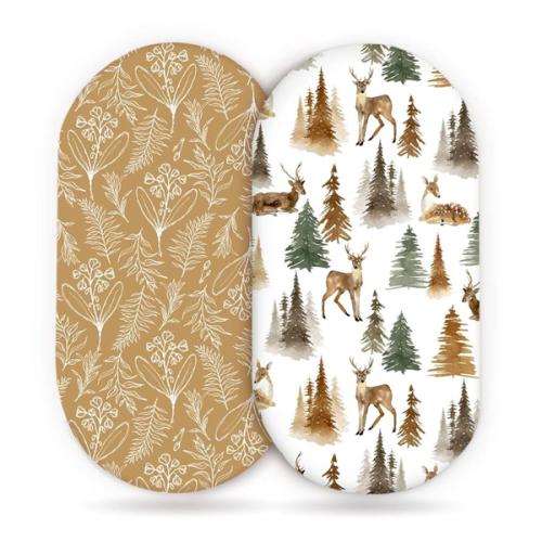 GRSSDER Stretchy Ultra Soft Fitted Bassinet Sheet Set 2 Pack, Universal Fit for Bassinets Baby Cradle Moses Basket Oval Rectangle Mattress, Stylish Jungle Deer Bassinet Sheets for Girls and Boys