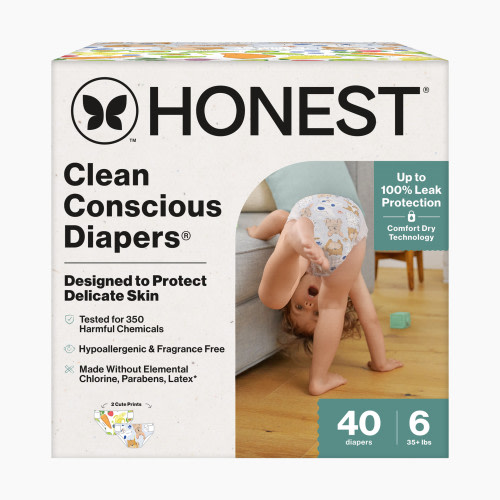 The Honest Company Clean Conscious Disposable Diapers - So Delish + It's A Pawty, Size 6, 40 Count
