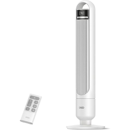 Dreo Tower Fan for Bedroom, 90° Oscillating Fan, Standing Fan with 3 Modes, 4 Speeds, 8H Timer Cooling Fans for Home, Living Room, Office, White, TF117
