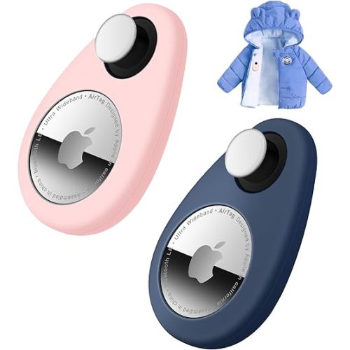 for Airtag Holder for Kids Baby Toddler Hidden 2 Pack GPS Tracker Case, Anti-Removal Airtag Silicone Case with Safety Pins, Suitable for Children, Elderly, Pets, Backpack, Luggage (Blue+Pink)