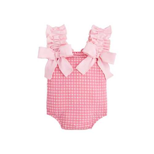 Girls' Crinkle Check Swimsuit 9-12M | Mud Pie