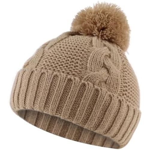 JANGANNSA Winter Knit Baby Hat Twist Warm Beanie for Boys Girls Infant Toddler Baby Beanie with Pompom