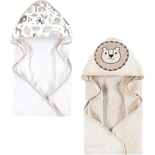Hudson Baby Cotton Animal Face Hooded Towel, Neutral Safari, One Size