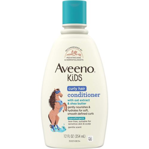 Aveeno Kids Curly Hair Conditioner, Hydrating Conditioner, Kids Curly Hair Products, Oat Extract & Shea Butter, Gentle Scent, 12 fl. oz (Pack of 1)