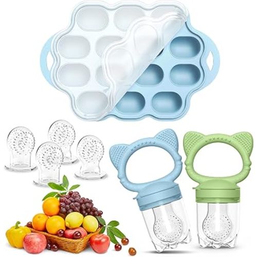 Baby Breastmilk Popsicle Molds & Silicone Baby Fruit Food Feeder, Silicone Baby Feeding Set for Baby Teething Relief, BPA Free Silicone Teething Toys teether, Includes 6 Extra Food Pacifier