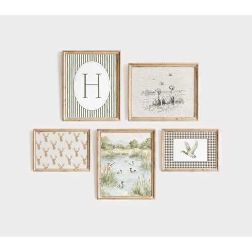 Vintage Boy Nursery Wall Art Set, Personalized Initial Art Print, Farmhouse Baby Room Decor, Rustic Boy Gallery Wall, Deer Hunting Print Set