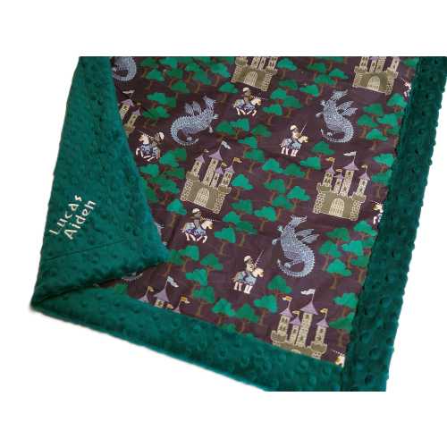 Knights Baby Blanket Lovey Medieval Baby Gift Knights Dragons Personalized Castle Raid Security Blanket Cotton and Minky Plush