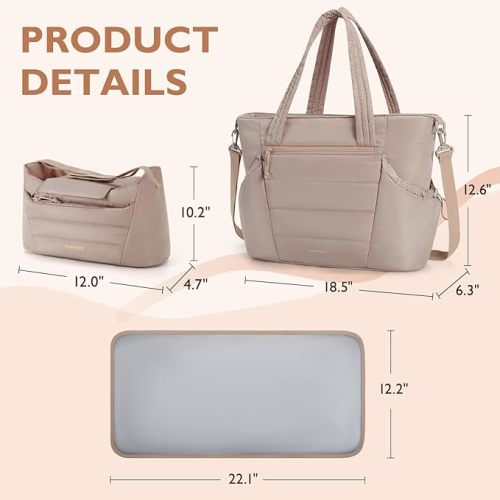 mommore Diaper Bag Tote with Stroller Organizer Puffer Bag Large Capacity Baby Bag with Changing Pad for Travel, Hospital