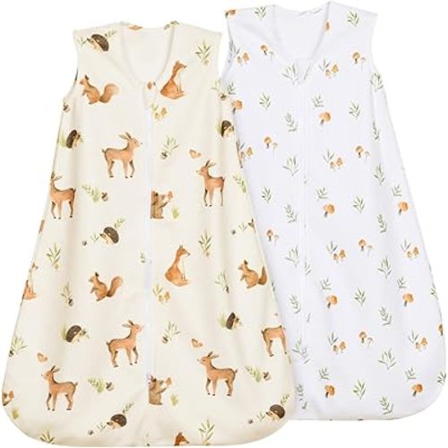 david's kids Micro Fleece Baby Sleep Sack 0-6 Months, Warm Baby Wearable Blankets with 2-Way Zipper, 2 Pack Sleeping Bags for Infant Newborn Boys Girls Neutral, Small Size, Forest/Woodland Animals