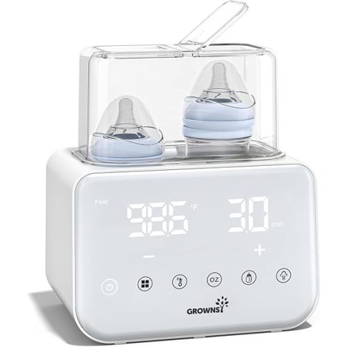 Baby Bottle Warmer, Grownsy 10-in-1 Fast Bottle Warmer Accurate Temp Control, with LCD Display, Timer, Defrost, Sterili-zing, Keep 24H, Double Bottle Warmer for Breastmilk& Formula, Heat Baby Food