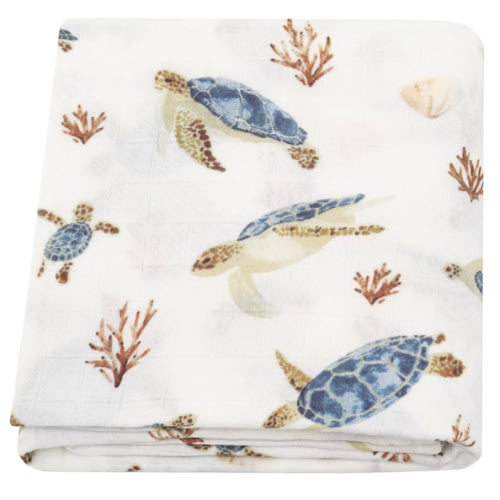 LifeTree Baby Swaddle Blanket, 70% Viscose from Bamboo and 30% Cotton Muslin Swaddles Blankets Boys Girls, Sea Turtle Swaddling Blanket for Newborn, Super Soft Large 47" x 47"