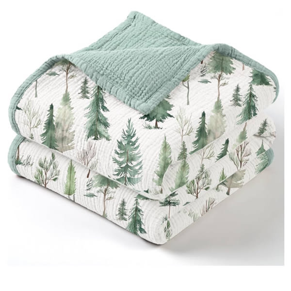 lulumoon Muslin Baby Blanket Neutral: Lightweight Cotton Blanket with Woodland - Ideal for Newborn to Toddler 47"x47" (Pine Forest)