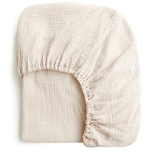 Konssy Muslin Fitted Crib Sheets 100% Cotton Baby Crib Sheets for Standard Crib Mattress (28 X 52 Inches), Soft and Breathable for Boys, Girls (Cream)