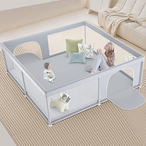 Extra Large Baby Playpen for Toddlers, 79×79 Inch Playpen with 2 Zipper Door, Sturdy Safety Baby Play Pen with Soft Breathable Mesh, Toddlers Activity Center with Anti-Slip Base