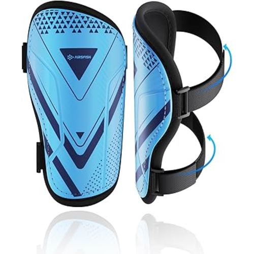 Shin Guards Soccer Kids Youth, CE Certified Airsfish Shin Guard Protection Gear for 2-18 Years Old Boys Girls Teenagers High Impact Resistant Breathable Comfortable 1 Pair 4 Sizes
