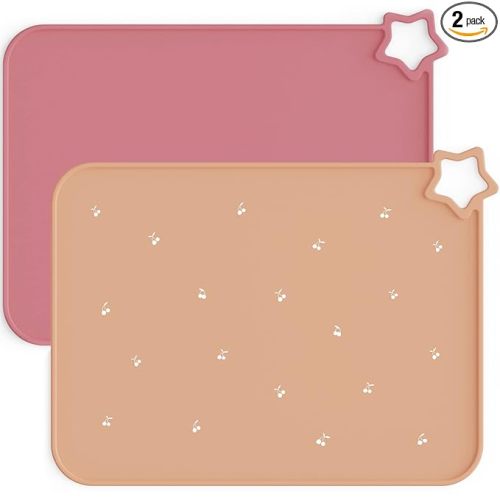 Moonkie Silicone Placemats for Baby & Kid, Stain-Proof Non-Slip Toddler Food Mats Eating Table Mat with 2 Packs