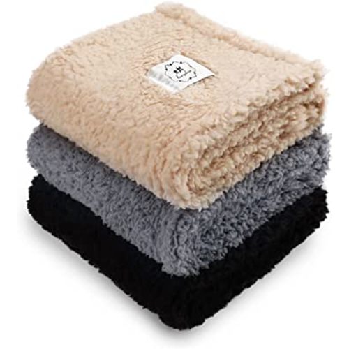 1 Pack 3 Calming Blankets Fluffy Premium Fleece Pet Blanket Soft Sherpa Throw for Dog Puppy Cat Beige/Black/Grey Large (41" x31'')