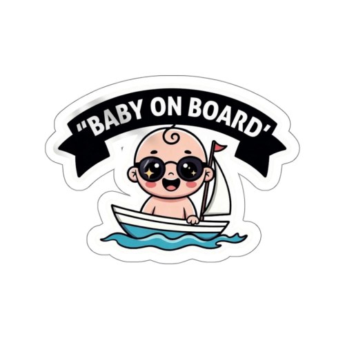 Baby on Board Car Sticker Die-Cut Sticker | Baby on Board Boat with Sunglasses (4"x4")