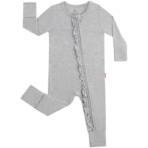 Bamboo Viscose Baby Girl Footless Pajamas Ruffled Baby Sleepers with 2 Way Zipper