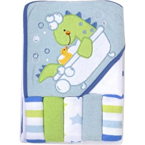 Baby Hooded Towel and Washcloth Set for Infants, Boys and Girls 6-12 Months (Refreshed Rex)