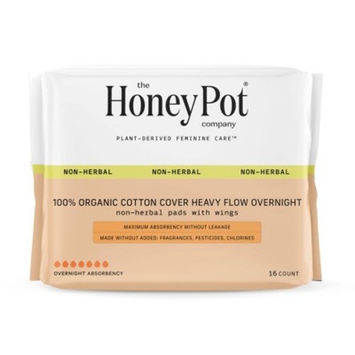 The Honey Pot Company, Non-Herbal Overnight Heavy Flow Pads, Organic Cotton Cover - 16ct