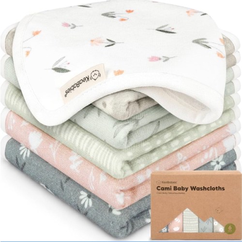 6-Pack Cotton Baby Washcloths for Newborn - Organic Cotton Muslin Soft Wash Cloths for Babies, Infant, Kids, Toddler Towels for Boy, Girl, Super Absorbent Face Cloths, Scratch-Free Baby Rags (Fleur)