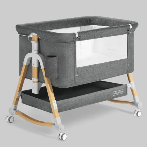 HARPPA Cuddly 3-in-1 Baby Bassinet Bedside Sleeper for Reflux | Attaches to Bed, Adjustable 5 Heights, Non-Toxic & CPSC Certified | Sturdy Aluminum Frame, Portable Wheels, Tool-Free Setup, Gentle Rocking | Perfect for Newborns, Infants, Small Spaces & Saf
