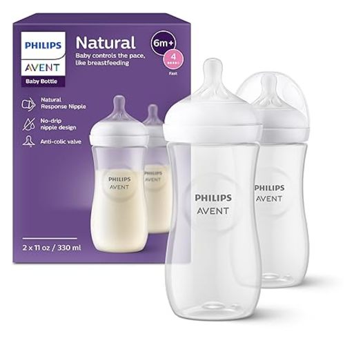 Philips Avent Natural Baby Bottles with Natural Response Nipples (Medium Flow, Flow 3), 9oz, 4-Pack, SCY903/04