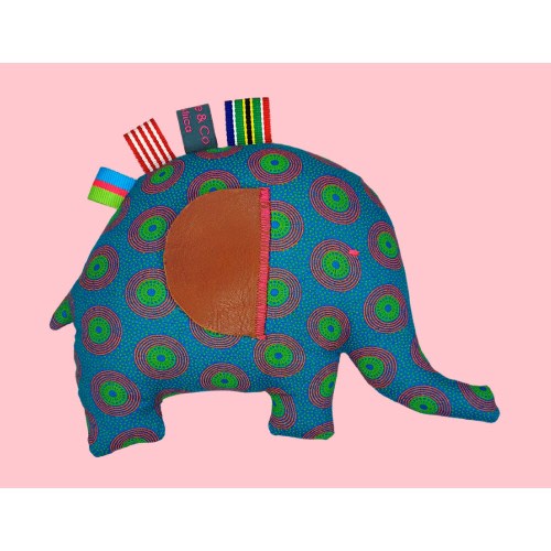 Mhambi l&#39;éléphant turquoise - 100% coton - Shweshwe - Handmade in South Africa with Love!
