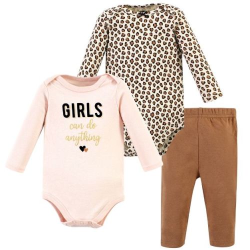 Hudson Baby Infant Girl Cotton Bodysuit and Pant Set, Cinnamon Hearts Long Sleeve, 3-6 Months