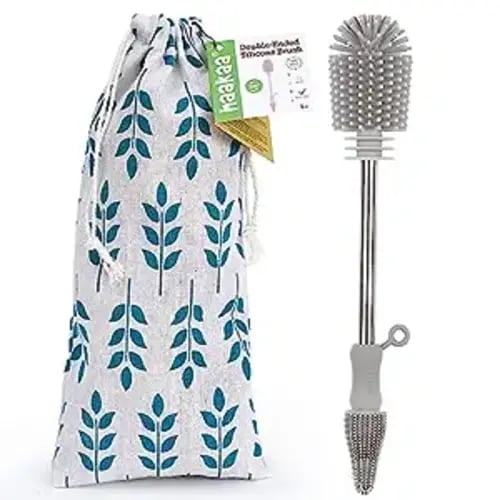 haakaa Cleaning Brush Silicone Bottle Brush Double-Ended Soft Silicone Bristles for Breast Pumps, Breast Milk Collectors, Baby Bottles, Teats, Breastmilk Storage Bags, Detachable - Grey, 1pk - Gray - 1 Piece Set