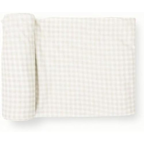 Little Unicorn Premium Stretch Knit Swaddle Blanket | Super Soft with Optimal Stretch & Breathability for swaddling (Tan Gingham)