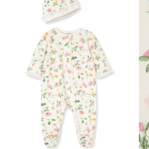 Floral Leaf 2-Way-Zip Footed One-Piece And Hat