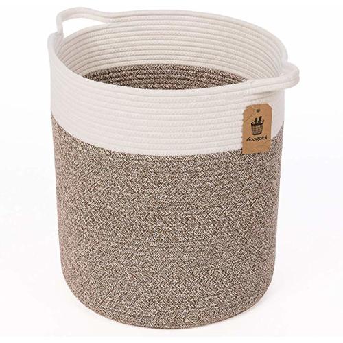 INDRESSME Tall Cotton Rope Basket for Yoga Mat Woven Laundry Basket Toy Storage Bin for Blanket in Living Room Floor 15 x13 inches - Brown