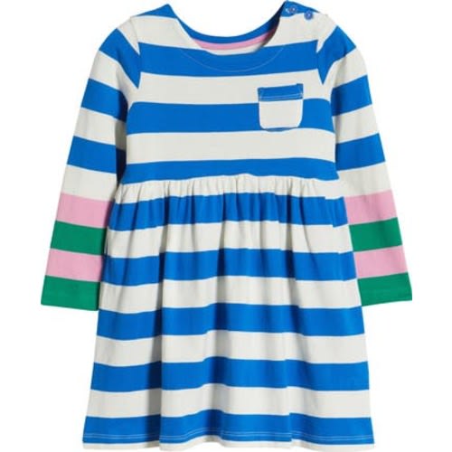 Kids' Stripe Long Sleeve Cotton T-Shirt Dress, 3-4Y