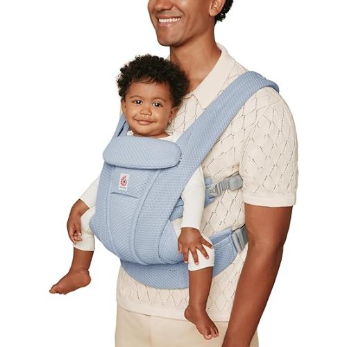 Ergobaby Omni Deluxe All Carry Positions Breathable Mesh Baby Carrier with Enhanced Lumbar Support & Airflow, Newborn to Toddler, (Holds 7-45 lbs), Serene Blue