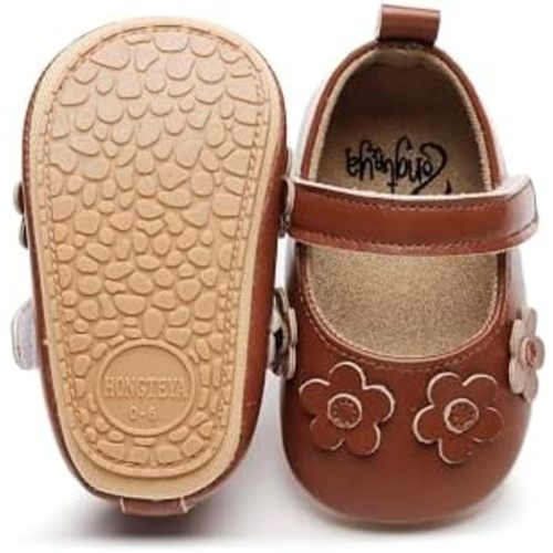 HONGTEYA Infant Baby Girls Mary Jane Flats Non Slip for Toddler First Walkers Soft Sole PU Leather Crib Shoes Sneaker Wedding Party Christmas Princess Dress Shoes Baby Moccasins Girls