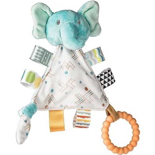 Taggies Teething Toys Baby Rattle Portable Triangle Activity Toy with Sensory Tags, 6-Inches, Elephant