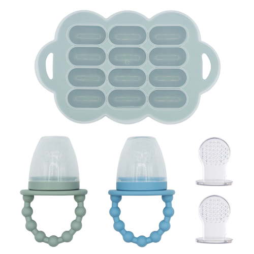 WeeSprout Silicone Baby Food Feeders + Freezer Tray for Batch Prep, Double as Teething Toys, 2-Pack