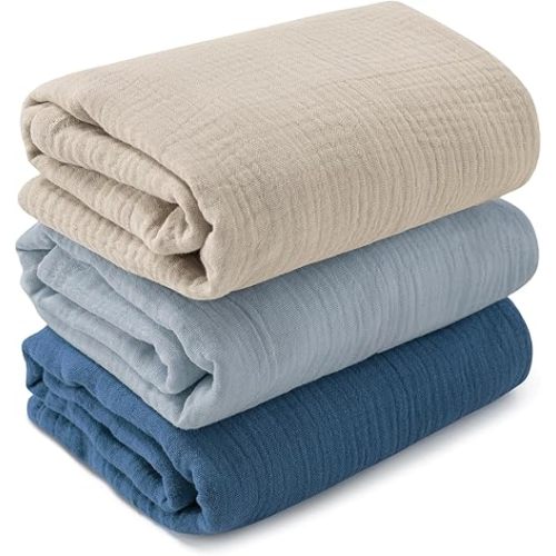 Muslin Swaddle Blankets for Newborn, 3 Pack Breathable Soft Receiving Blanket, Large 38 x 40 inches Swaddle Wrap Burping Clothes Diapers, Essentials Infant Shower Items, Toddler Gift (Graceful Colors)