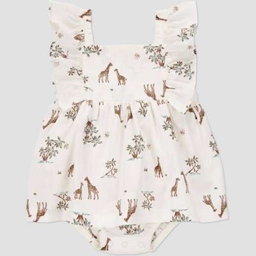 Carter's Just One You® Baby Girls' Safari Sunsuit - Cream 3M: Cotton Poplin Romper, Floral Botanical Pattern, Ruffle Sleeveless