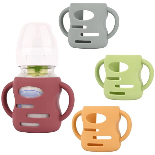 HUAKENER 4 Pack Silicone Sleeves with Handles for Dr Brown Baby Bottles, Anti Breakage Baby Bottles Holder, Compatible Dr Brown Wide-Neck Baby Bottles 5 oz