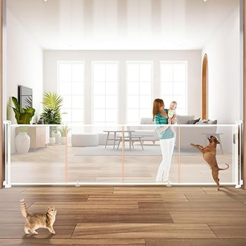 160" Retractable Baby Gates, 42" Extra Tall Upgraded Baby Gate with Reinforced Strip Design, Prevent from Crawling Underneath, Extra Wide Dog Gate Baby Gates for Stairs Doorways Indoor Outdoor