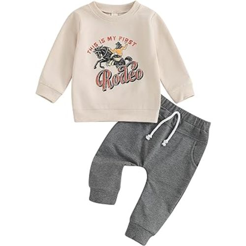 SAYOO Western Baby Boy Clothes Cow Print Sweatshirt Pullover Top Jogger Pants 2Pcs Toddler Boy Cowboy Fall Winter Outfits