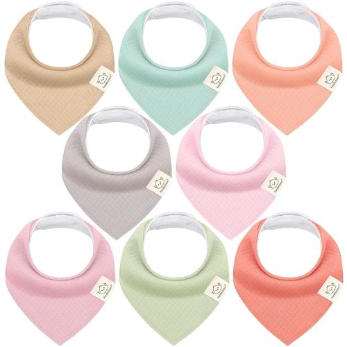 KeaBabies 8-Pack Bandana Bibs for Baby Girls (Muted Pastel/Quin)